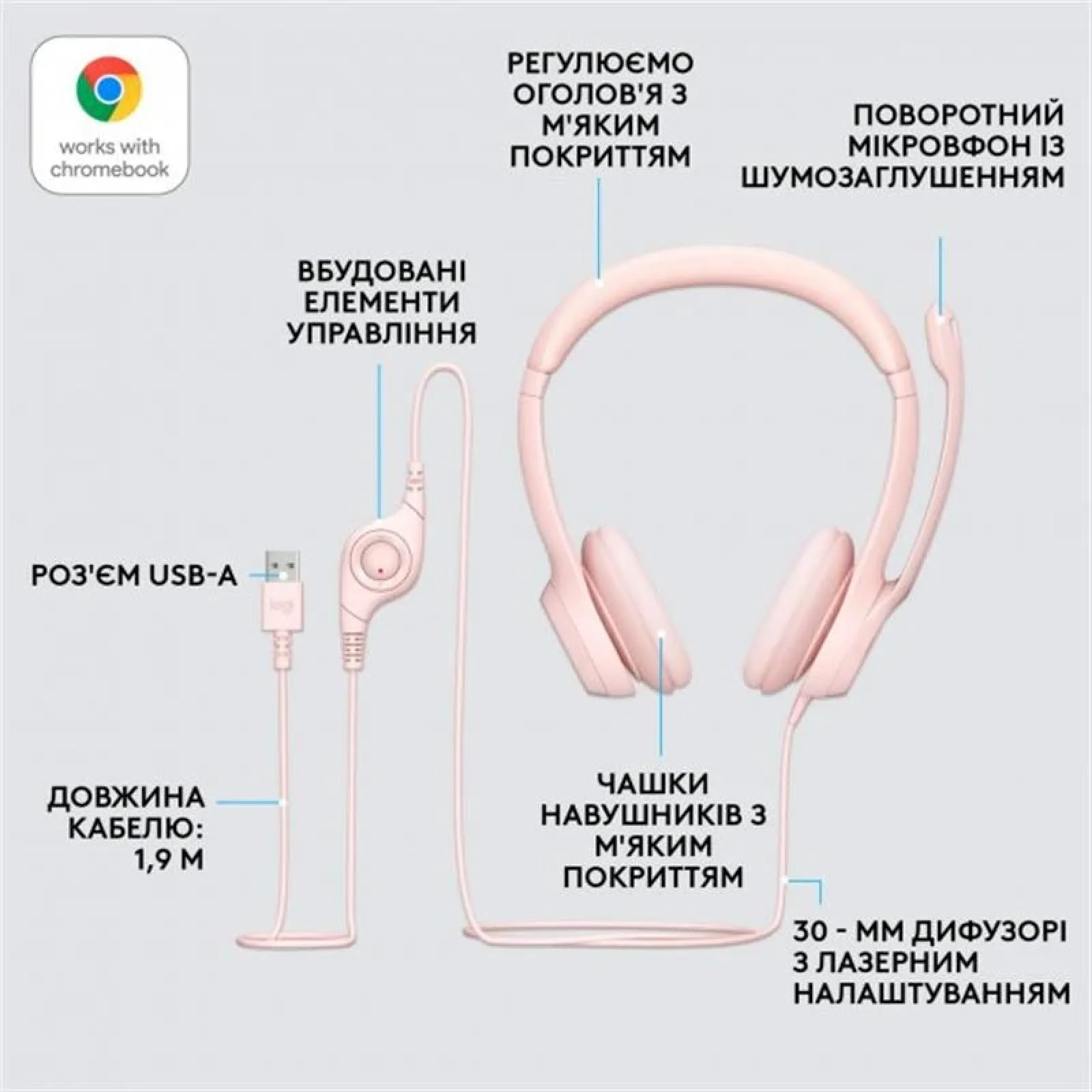 Гарнітура Logitech H390 USB Rose (981-001281) UA