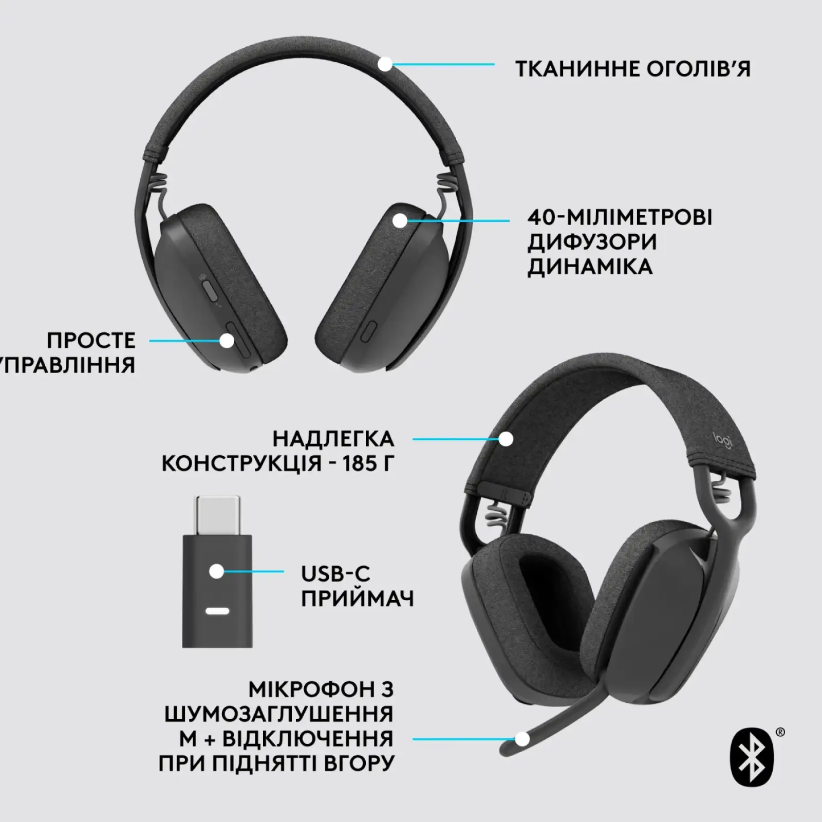 Bluetooth-гарнитура Logitech Zone Vibe Wireless MS Graphite (981-001157) UA