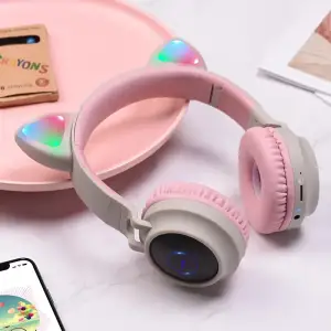Bluetooth-гарнитура Hoco W27 Cat Ear Grey/Pink (W27GP) UA