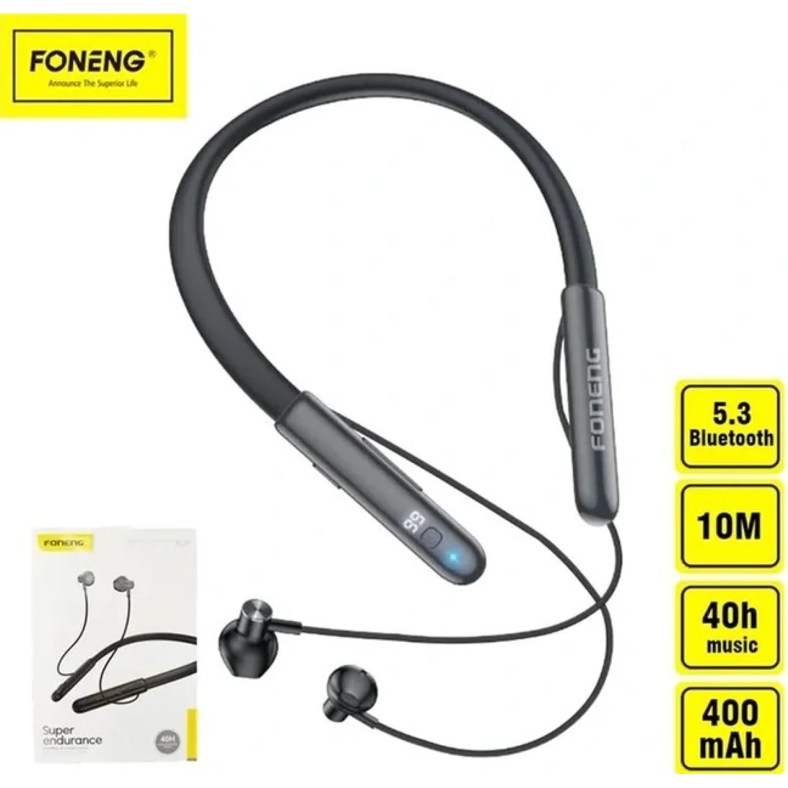 Bluetooth-гарнітура Foneng BL37 Digital Display Neckband Bluetooth Earphone (BL37-BE-DDN) UA
