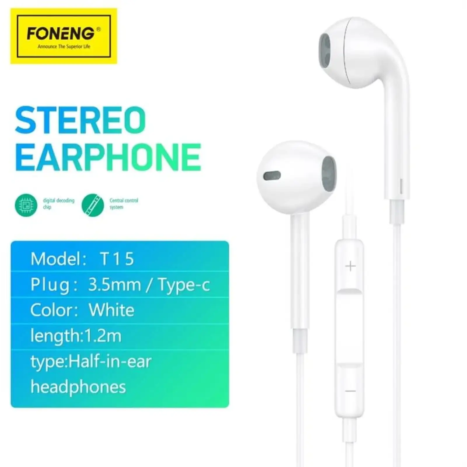 Гарнітура Foneng T15 type-c digital chip earphone (T15-E-DCH-TC) UA