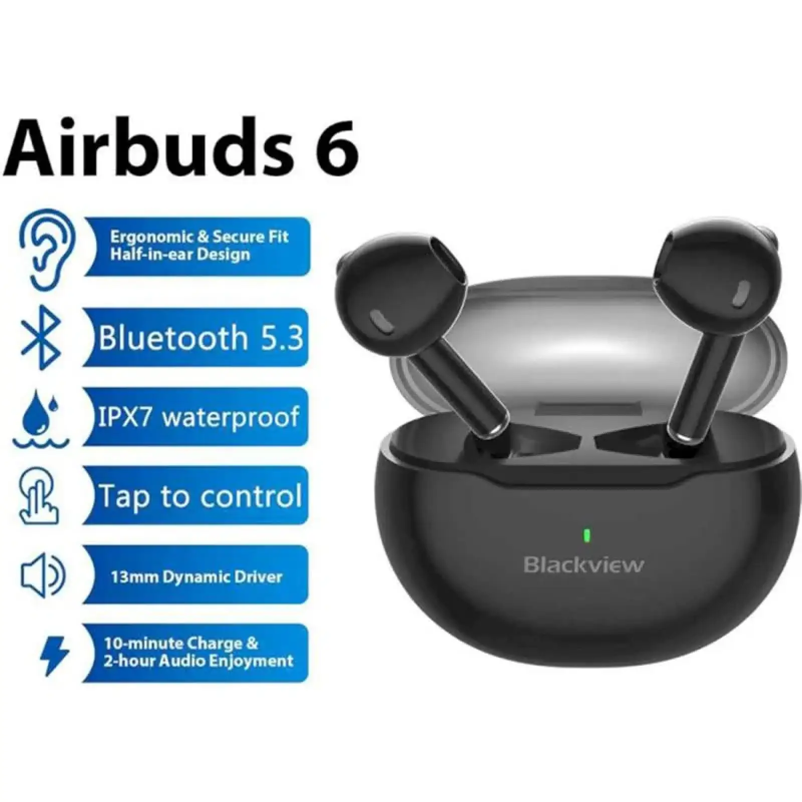 Bluetooth-гарнитура Blackview AirBuds 6 TWS Black, 6931548308423 UA