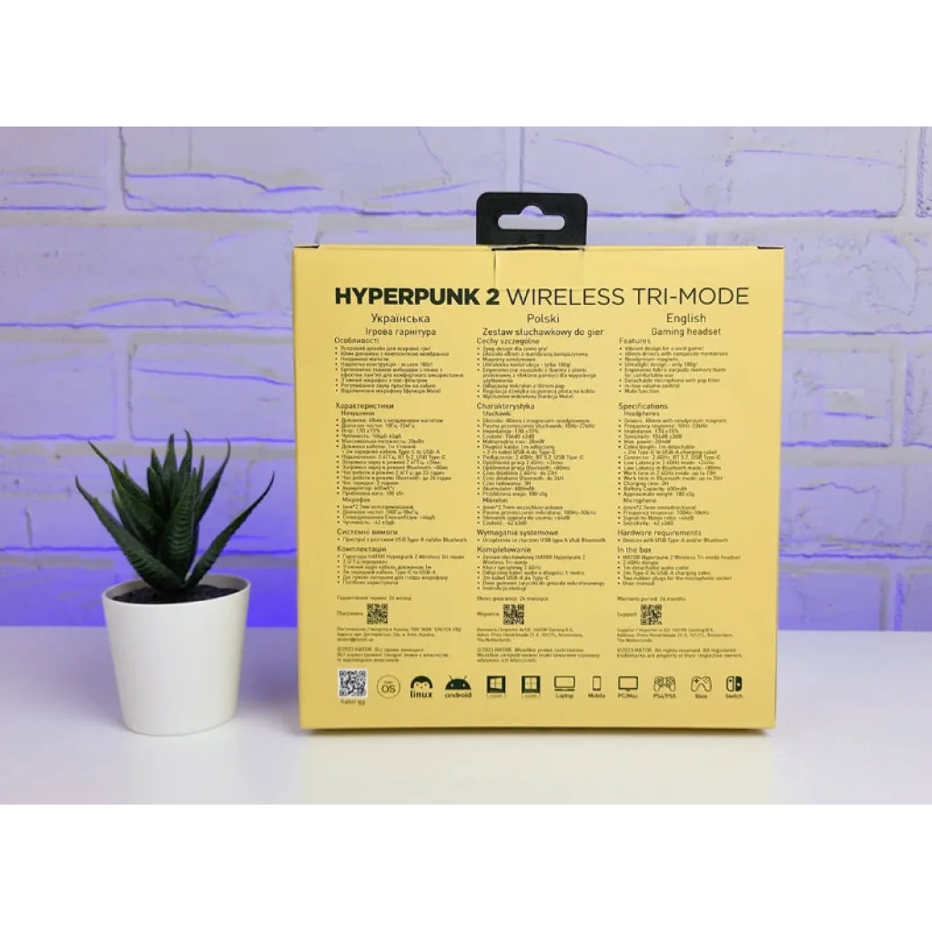 Bluetooth-гарнітура Hator Hyperpunk 2 Wireless Tri-mode Black/Yellow (HTA-857) UA