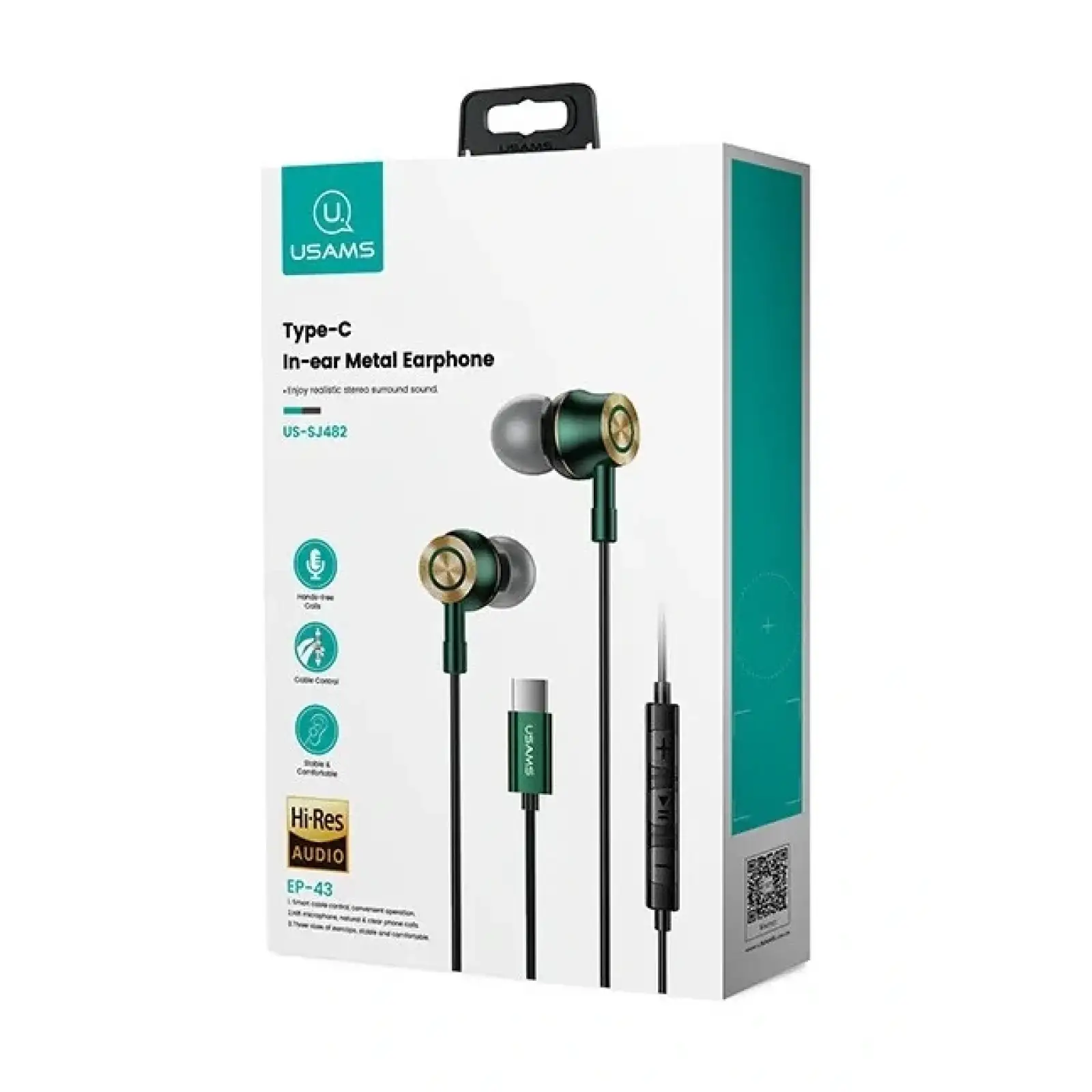 Гарнитура Usams EP-43 USB-C Dark Green (HSEP4302) UA