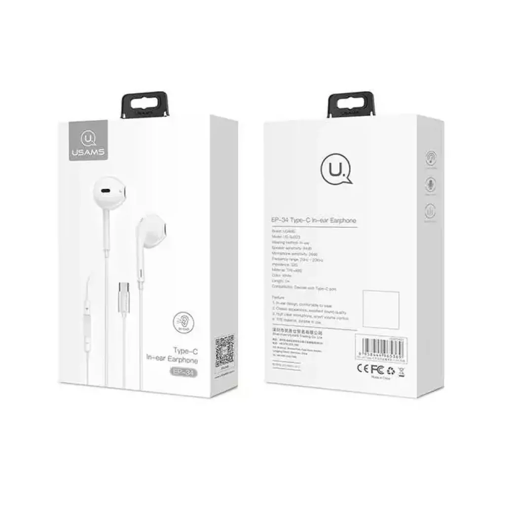 Гарнітура Usams EP-34 USB-C White (HSEP3401) UA