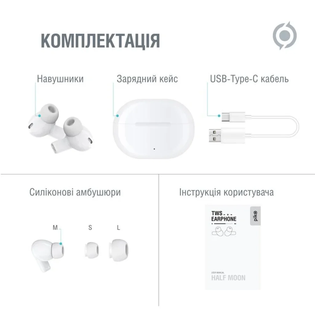 Bluetooth-гарнітура Piko TWS-HalfMoon White (1283126583391) UA