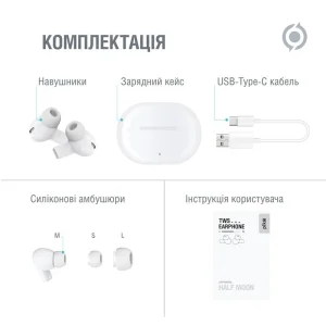 Bluetooth-гарнітура Piko TWS-HalfMoon White (1283126583391) UA