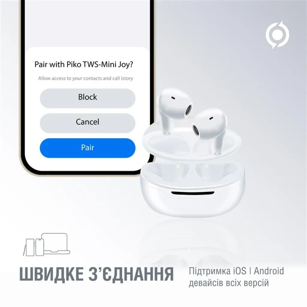 Bluetooth-гарнитура Piko TWS-MiniJoy White (1283126583421) UA