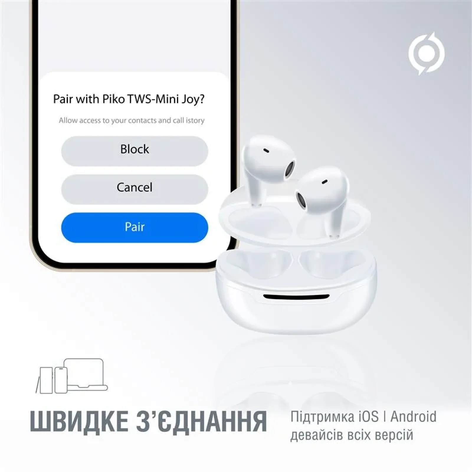 Bluetooth-гарнітура Piko TWS-MiniJoy White (1283126583421) UA