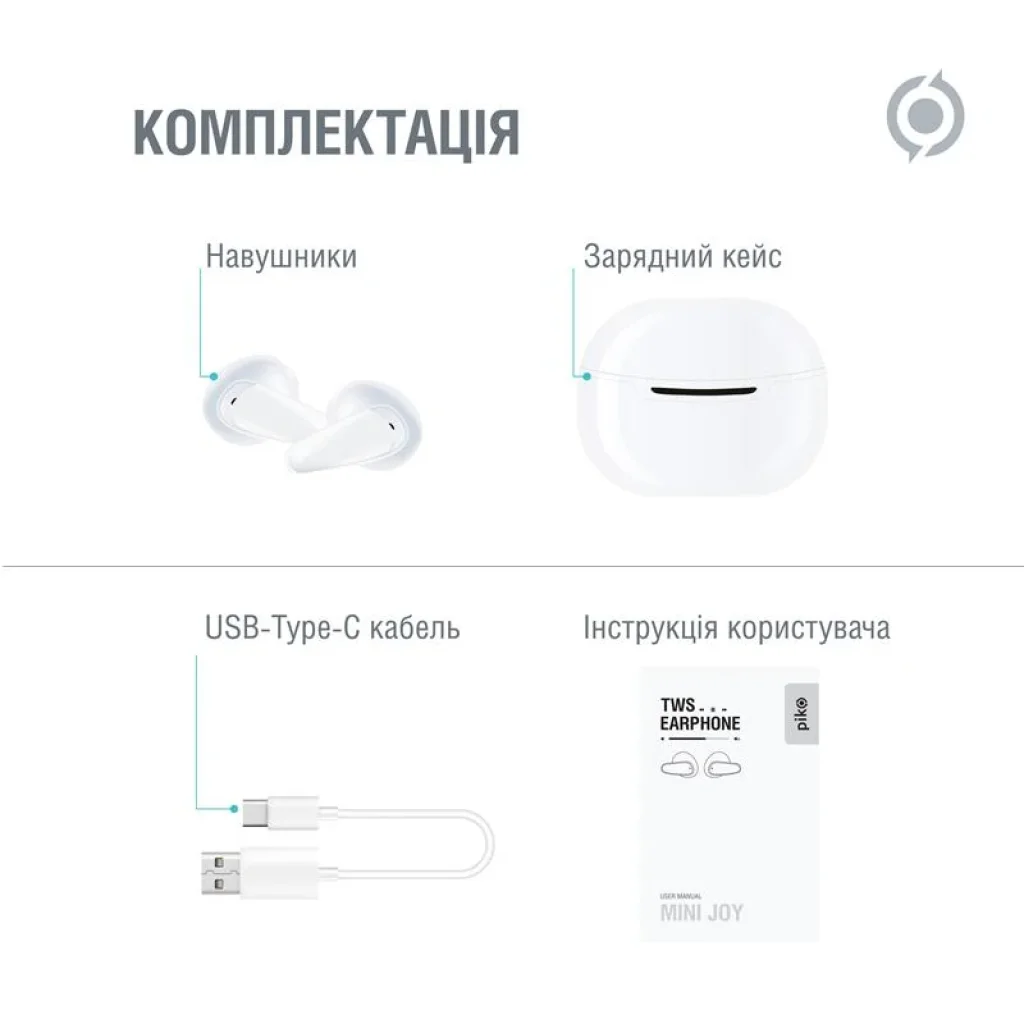 Bluetooth-гарнитура Piko TWS-MiniJoy White (1283126583421) UA