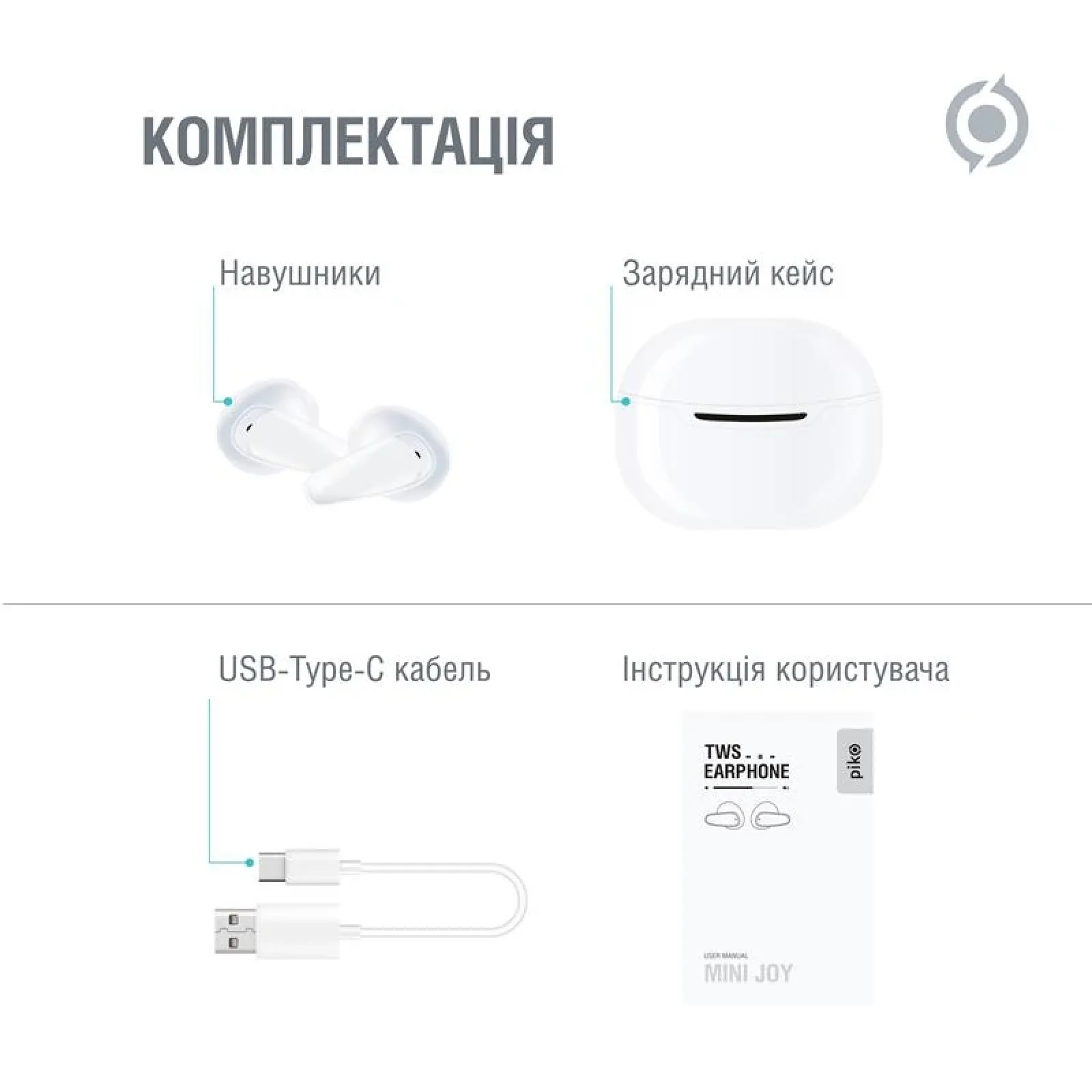 Bluetooth-гарнітура Piko TWS-MiniJoy White (1283126583421) UA