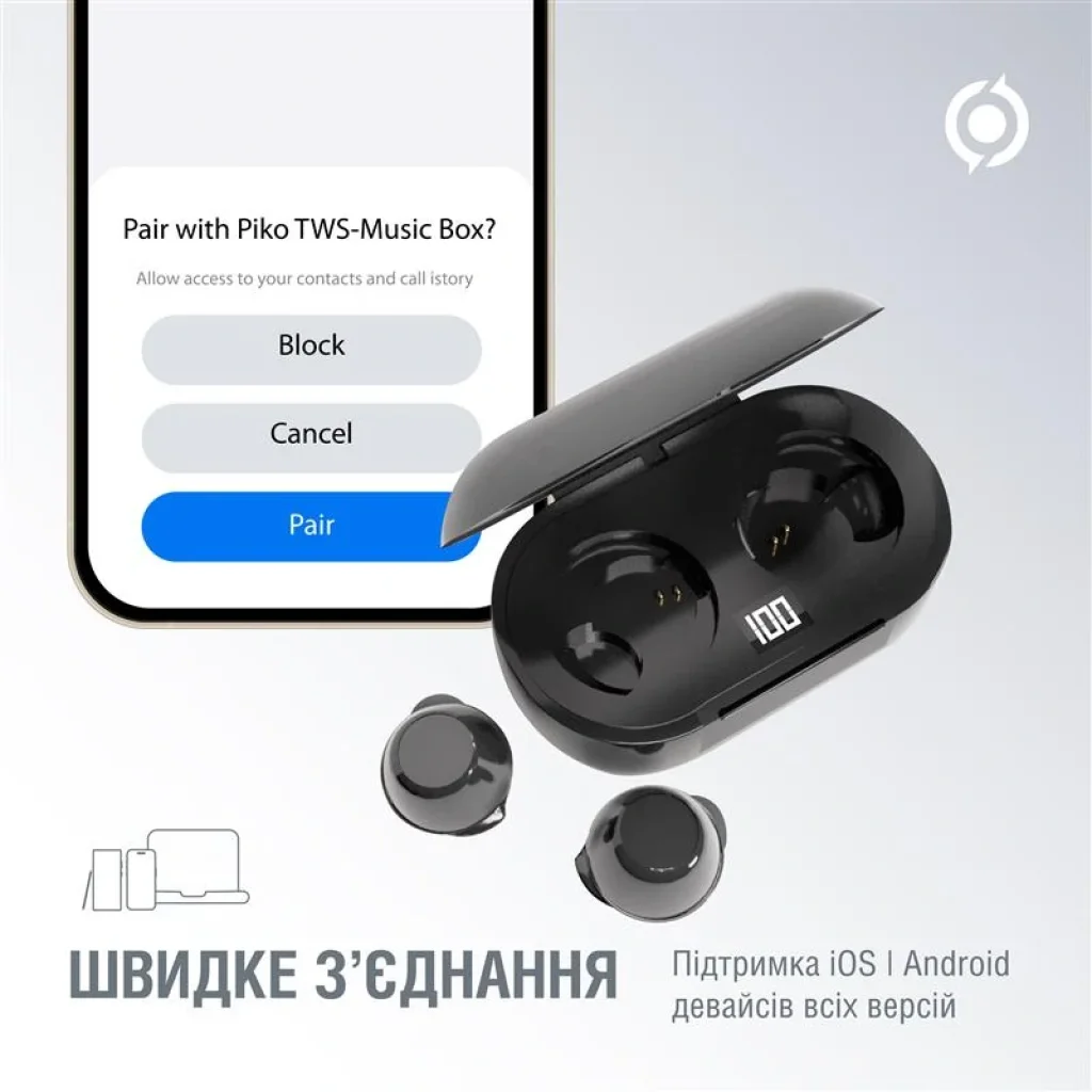 Bluetooth-гарнітура Piko TWS-MusicBox Black (1283126583414) UA