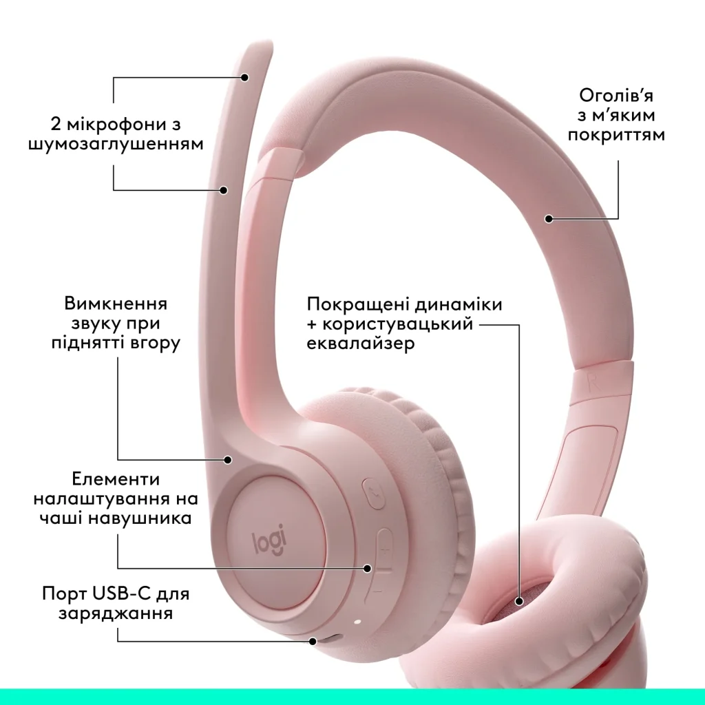 Bluetooth-гарнитура Logitech Zone 300 Wireless Rose (981-001412) UA