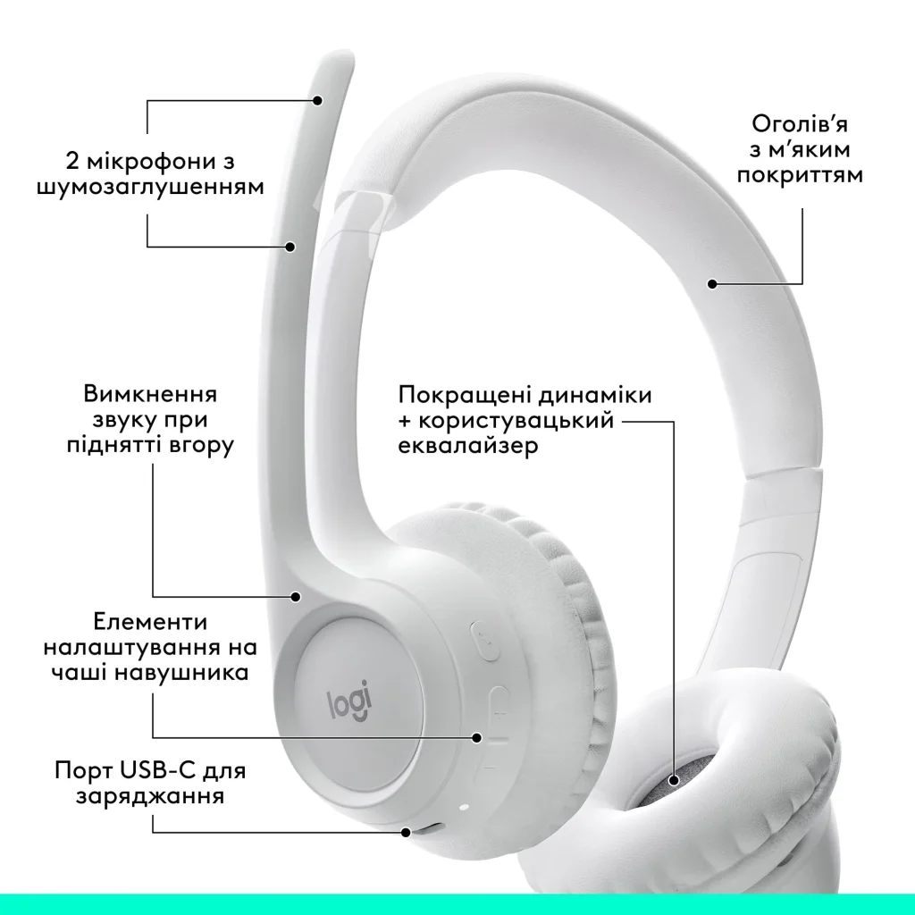 Bluetooth-гарнитура Logitech Zone 300 Wireless Off-White (981-001417) UA