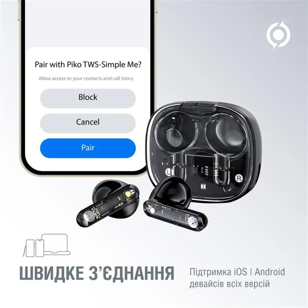 Bluetooth-гарнітура Piko TWS-SimpleMe Black (1283126583438) UA