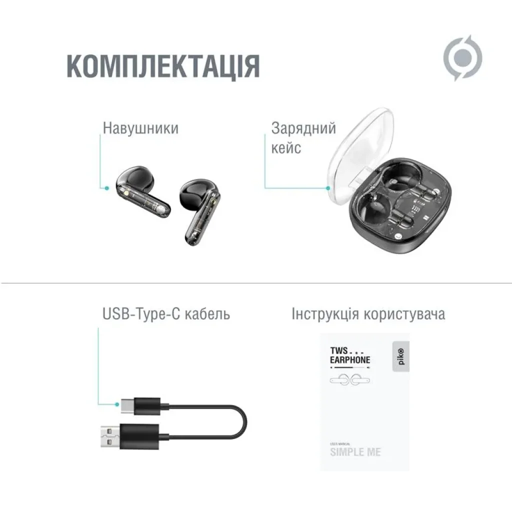 Bluetooth-гарнітура Piko TWS-SimpleMe Black (1283126583438) UA