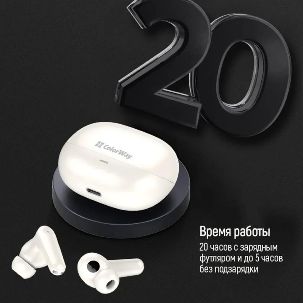 Bluetooth-гарнитура СolorWay Slim TWS-1 Earbuds Long Life Black (CW-TWS1BK1) UA