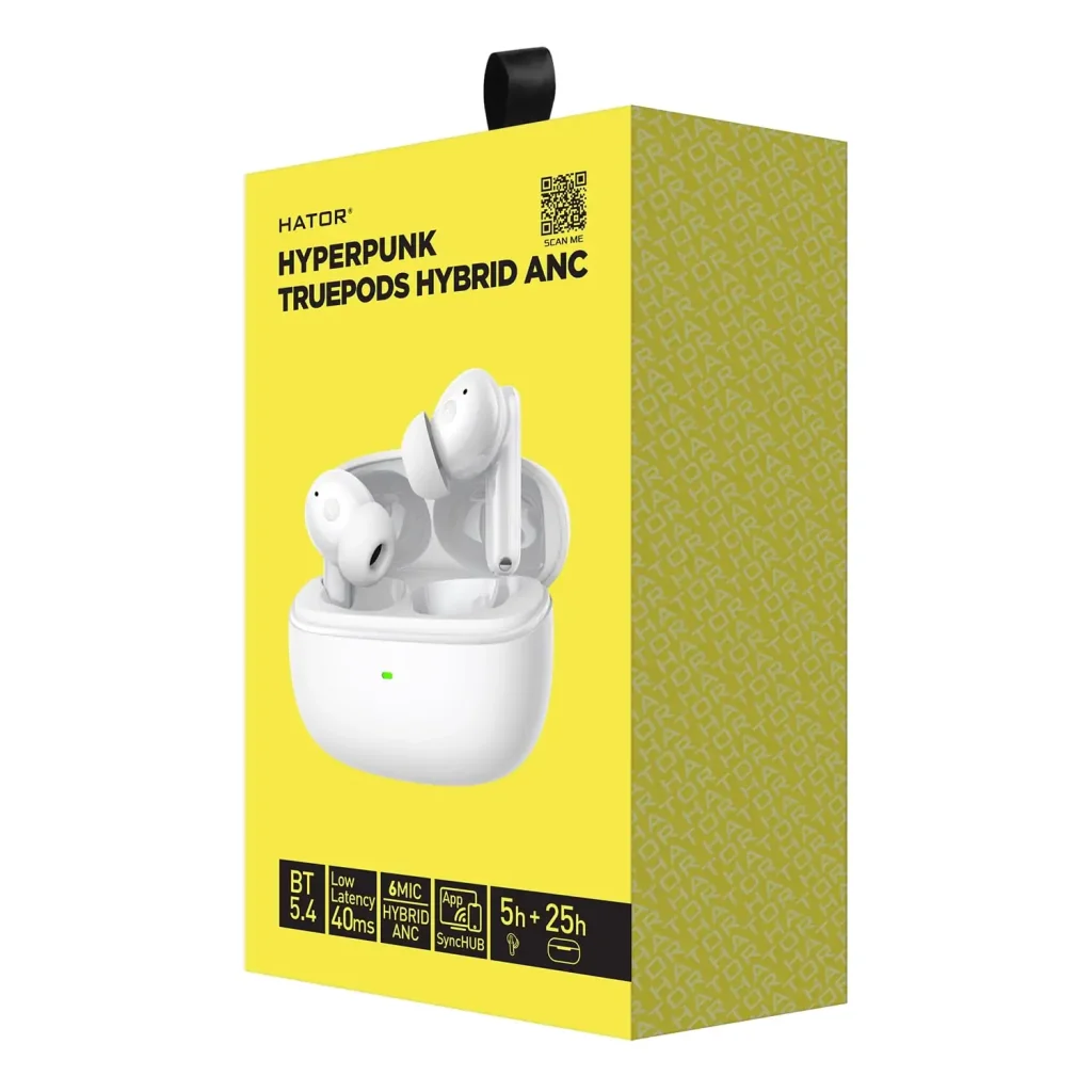 Bluetooth-гарнiтура Hator Hyреrpunk Truepods Hybrid ANC White (HTA432) UA