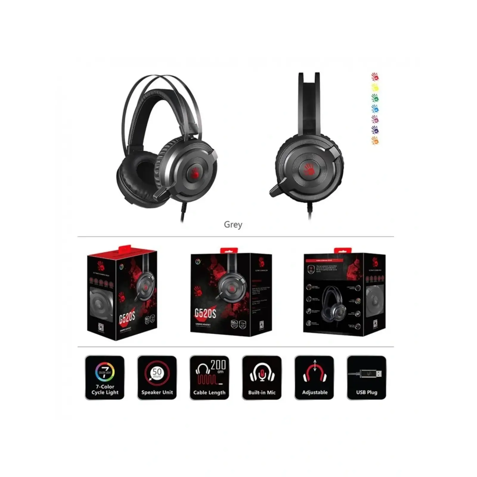 Гарнітура A4Tech Bloody G520S Grey, G520S Bloody (Grey) UA
