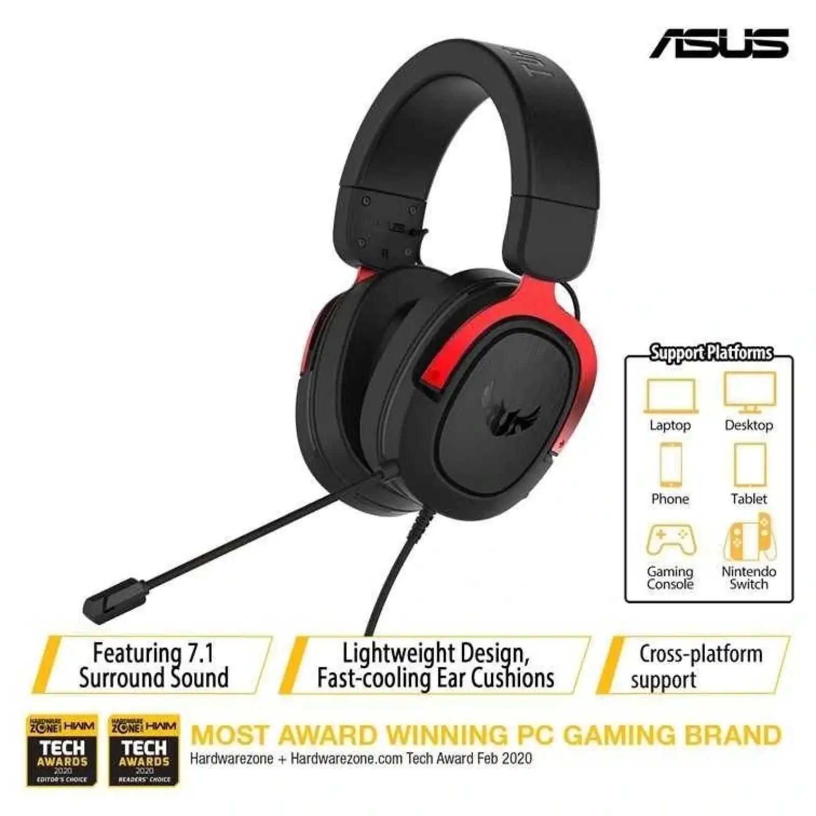 Гарнітура Asus TUF Gaming H3 Red (90YH02AR-B1UA00) UA