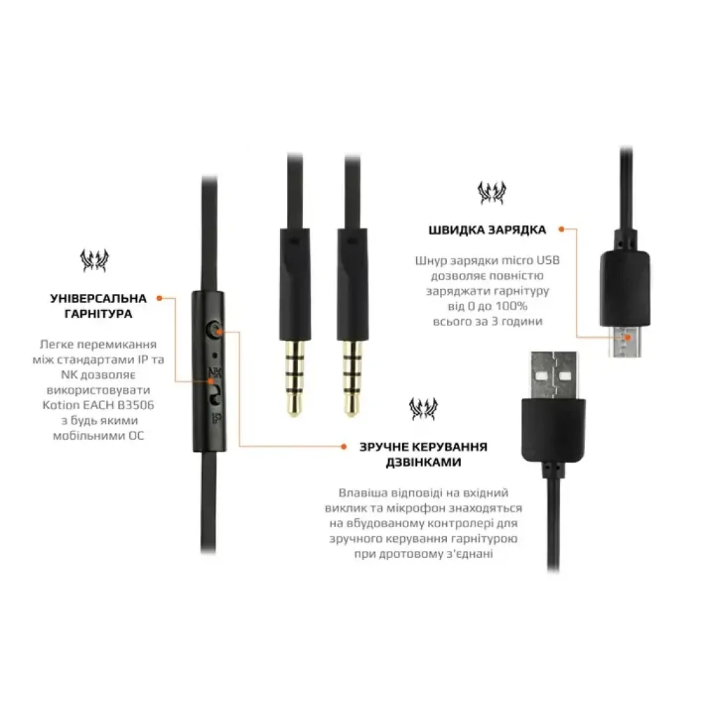 Bluetooth-гарнітура Kotion EACH B3506 Black/Orange (ktb3506bt) UA