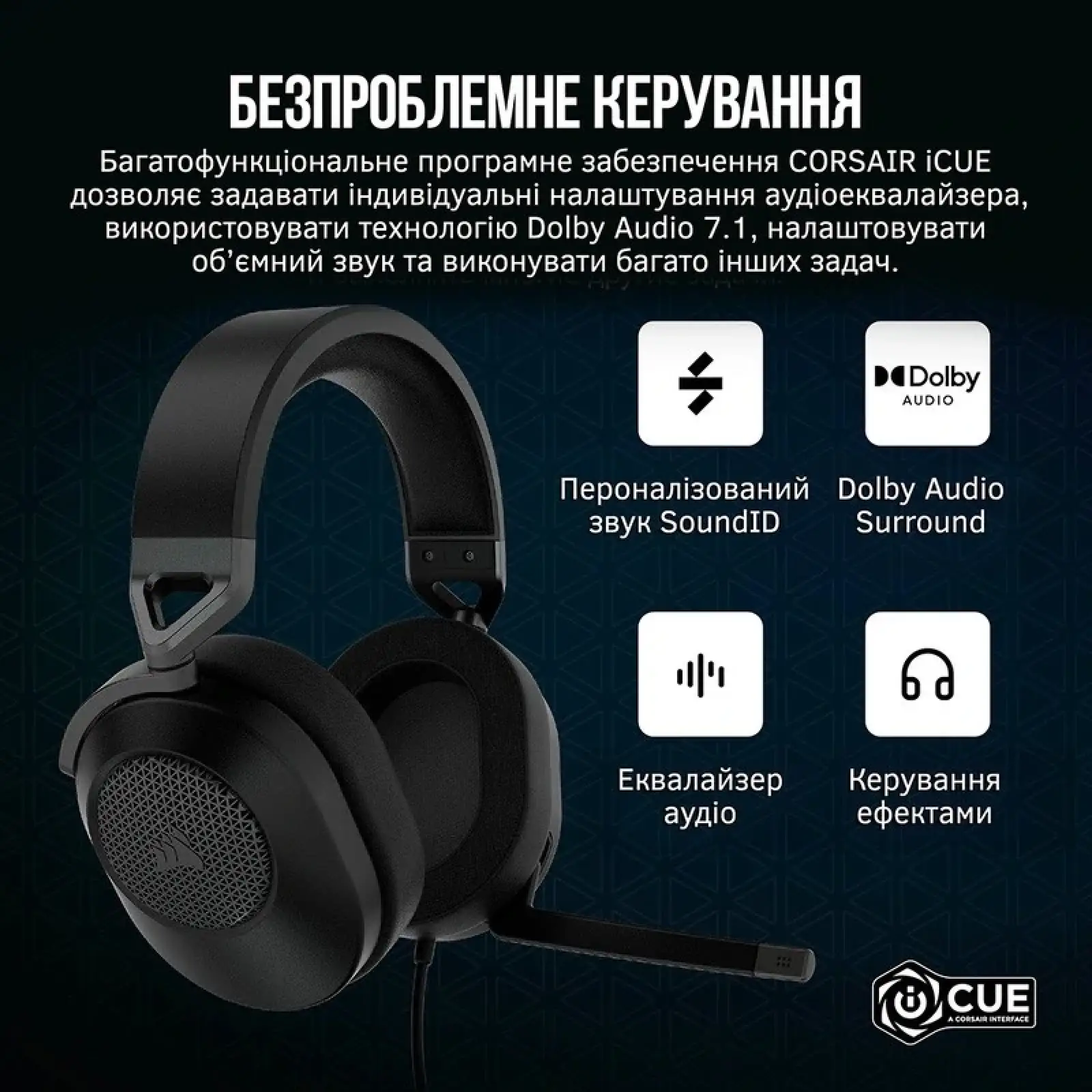 Гарнітура Corsair HS65 Surround Headset Carbon (CA-9011270-EU) UA