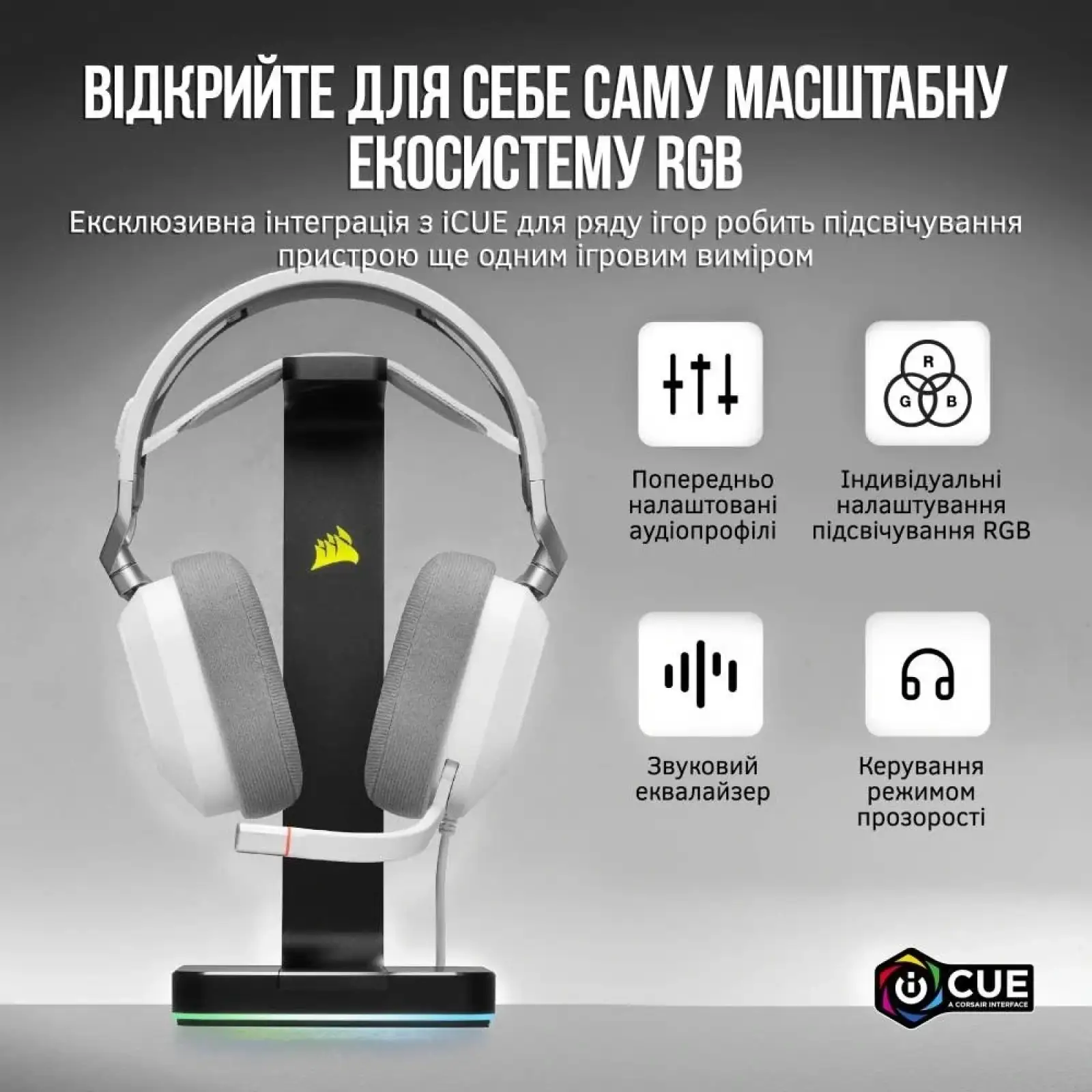 Гарнітура Corsair HS80 RGB USB Headset White (CA-9011238-EU) UA
