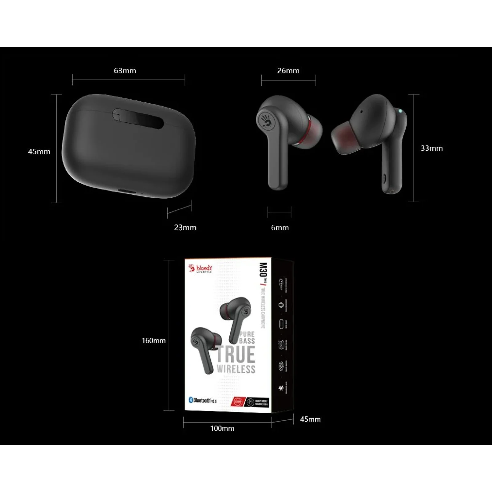 Bluetooth-гарнитура A4Tech Bloody M30 Black+Red, M30 Bloody (Black+Red) UA