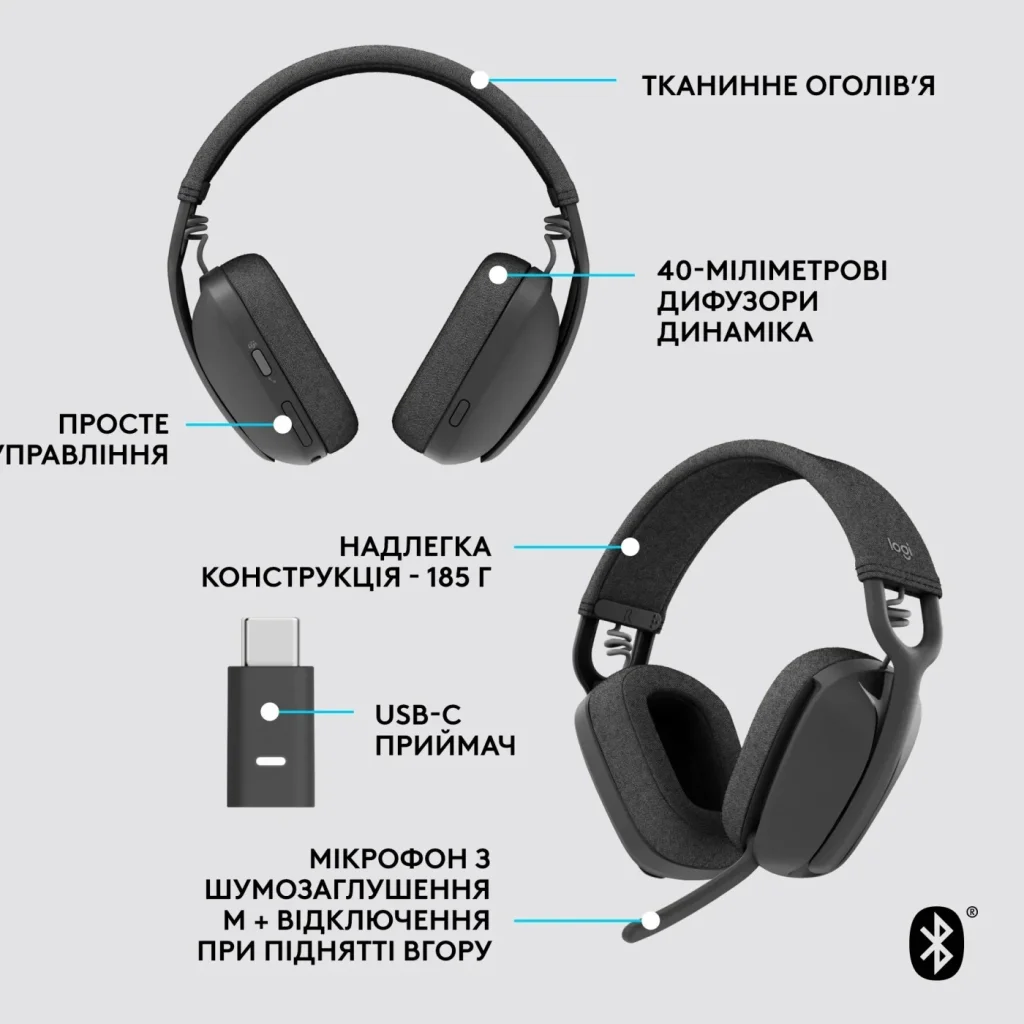 Bluetooth-гарнітура Logitech Zone Vibe Wireless MS Graphite (981-001157) UA