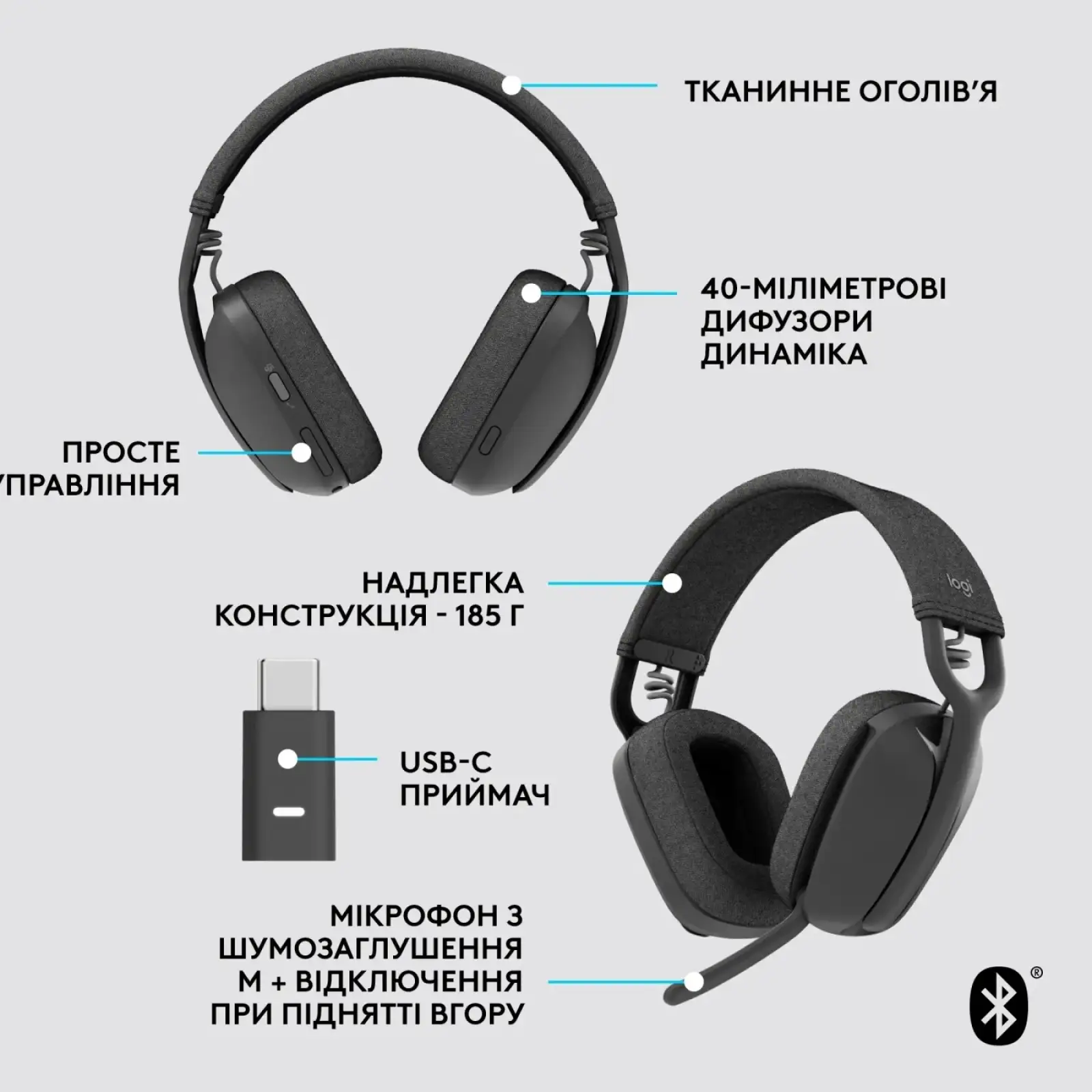 Bluetooth-гарнитура Logitech Zone Vibe Wireless MS Graphite (981-001157) UA