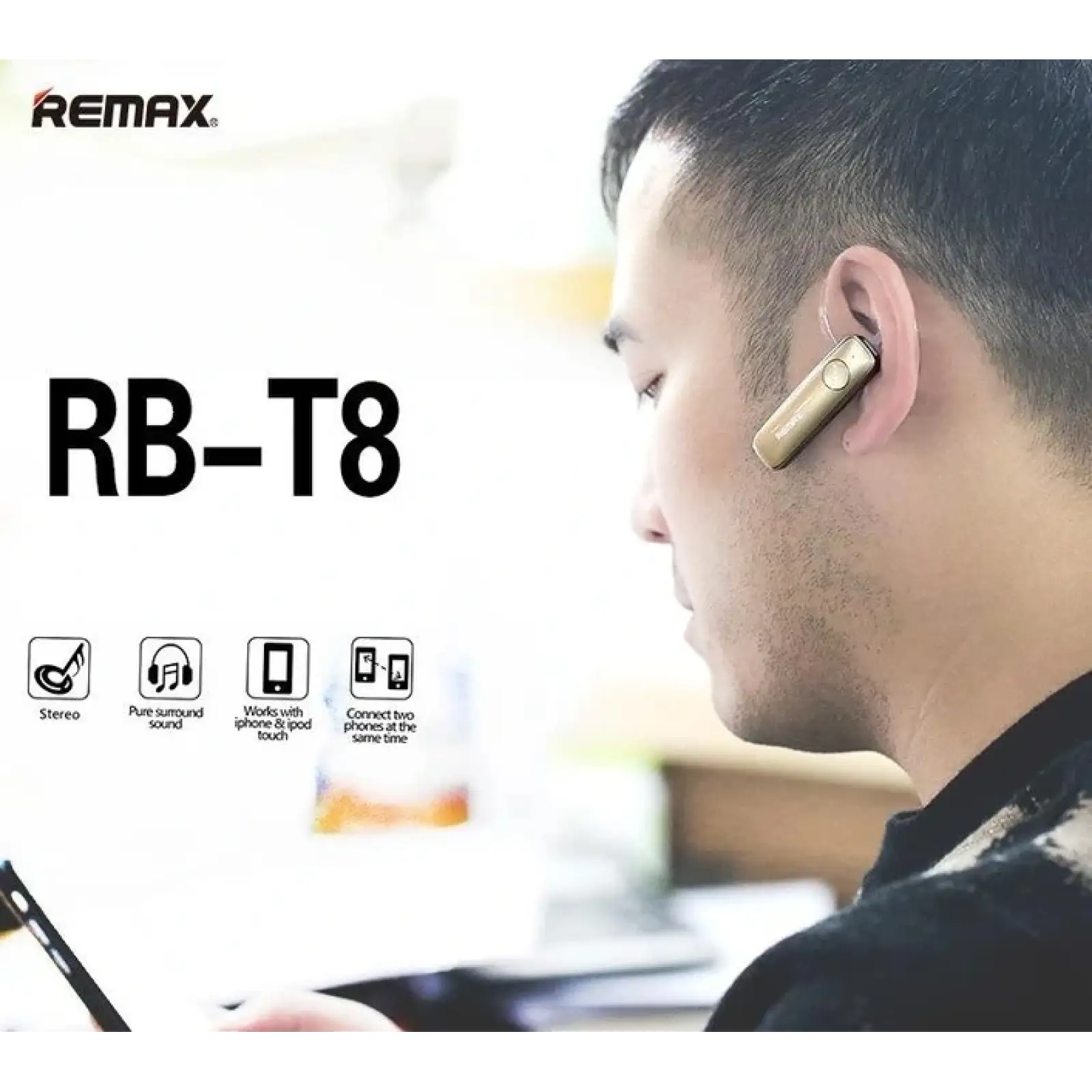Bluetooth-гарнітура Remax RB-T8 Gold (6954851254034) UA
