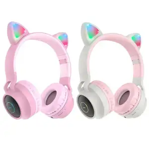 Bluetooth-гарнитура Hoco W27 Cat Ear Grey/Pink (W27GP) UA