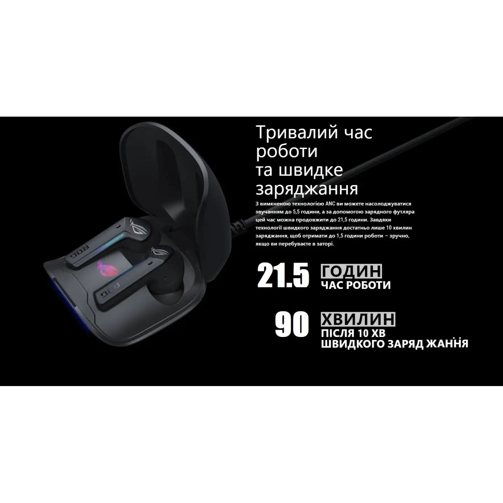 Bluetooth-гарнітура Asus ROG Cetra True Wireless Black EU (EG90YH03G1-B5UA00) UA