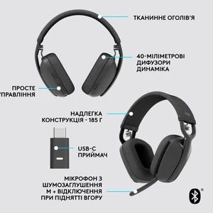 Bluetooth-гарнітура Logitech Zone Vibe Wireless UC Graphite (981-001199) UA