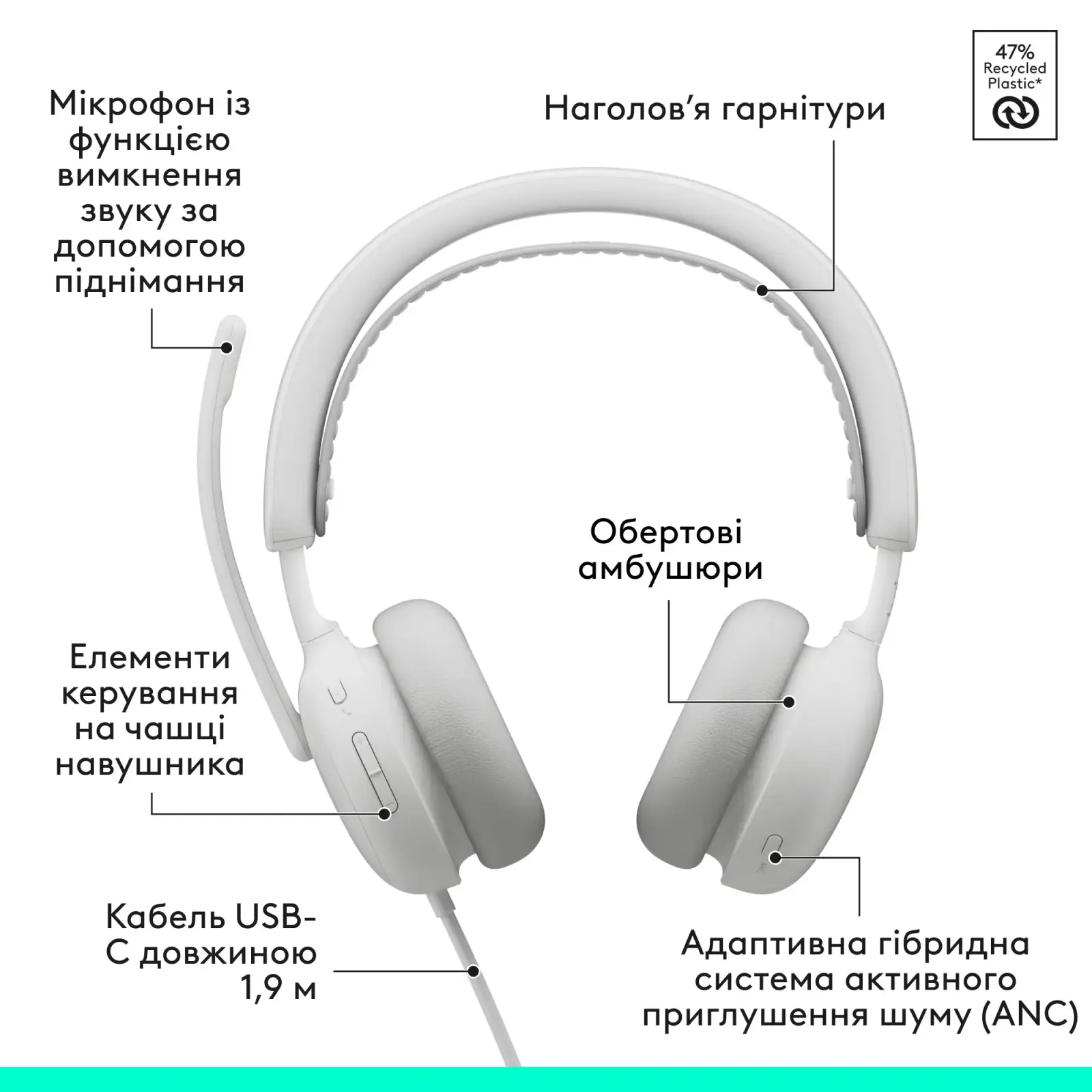 Гарнітура Logitech Zone Wired 2 USB Off-White (981-001621) UA