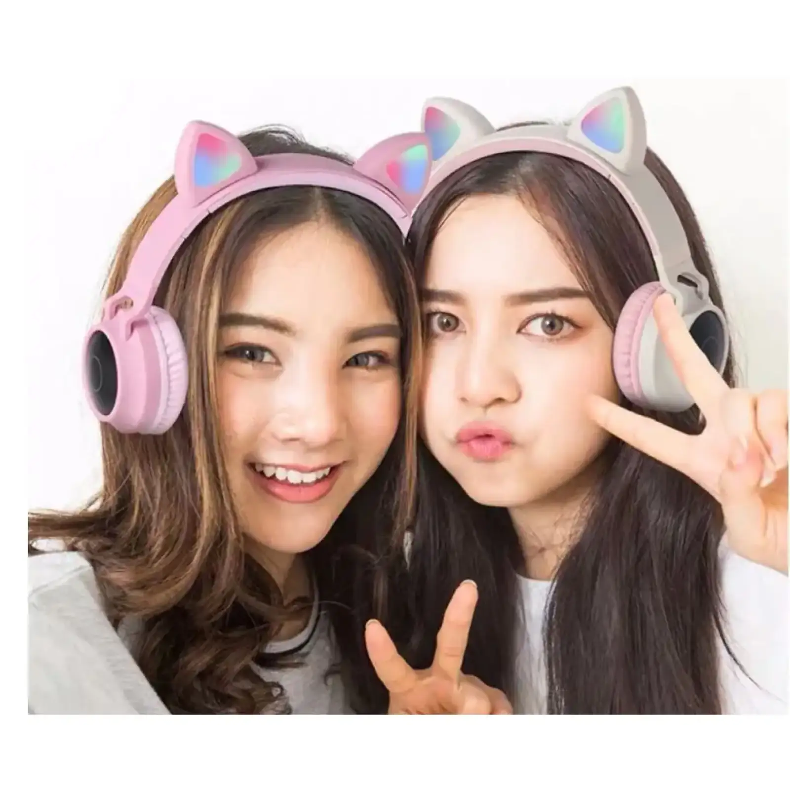 Bluetooth-гарнитура Hoco W27 Cat Ear Grey/Pink (W27GP) UA