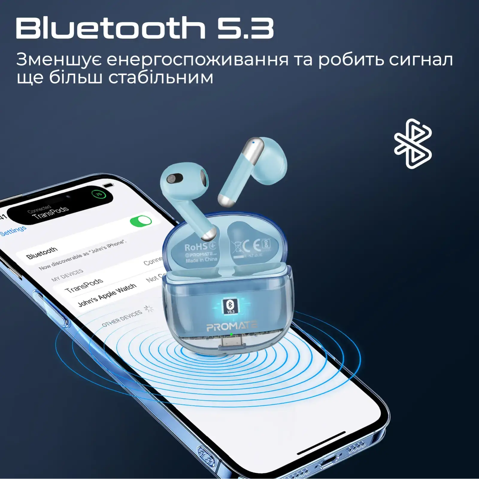 Bluetooth-гарнитура Promate TransPods Blue UA