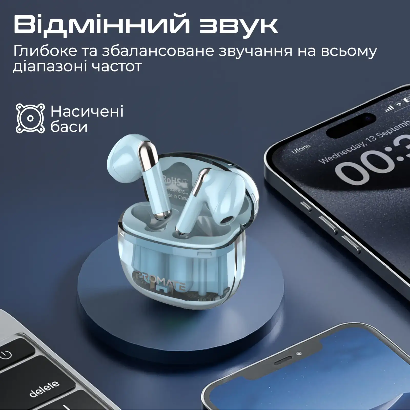 Bluetooth-гарнитура Promate TransPods Blue UA
