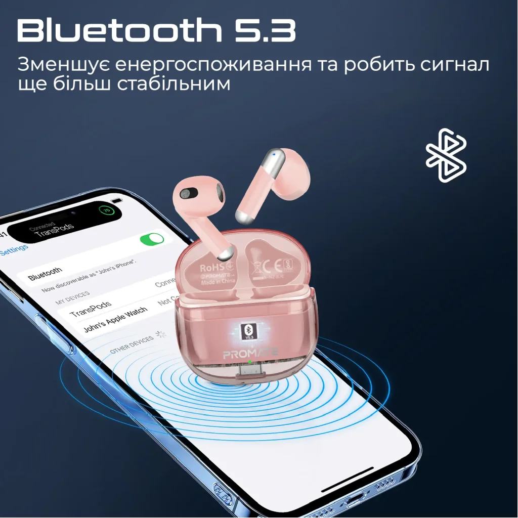 Bluetooth-гарнітура Promate TransPods Pink UA