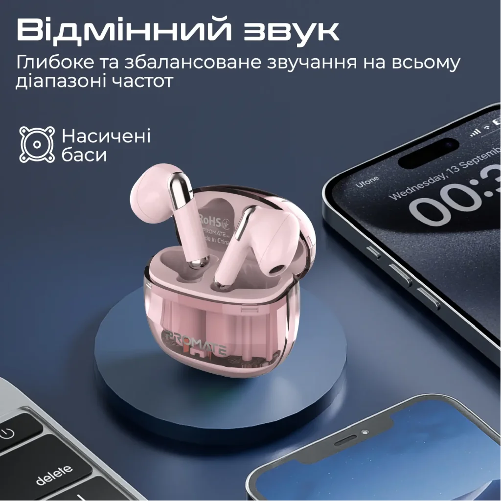Bluetooth-гарнітура Promate TransPods Pink UA