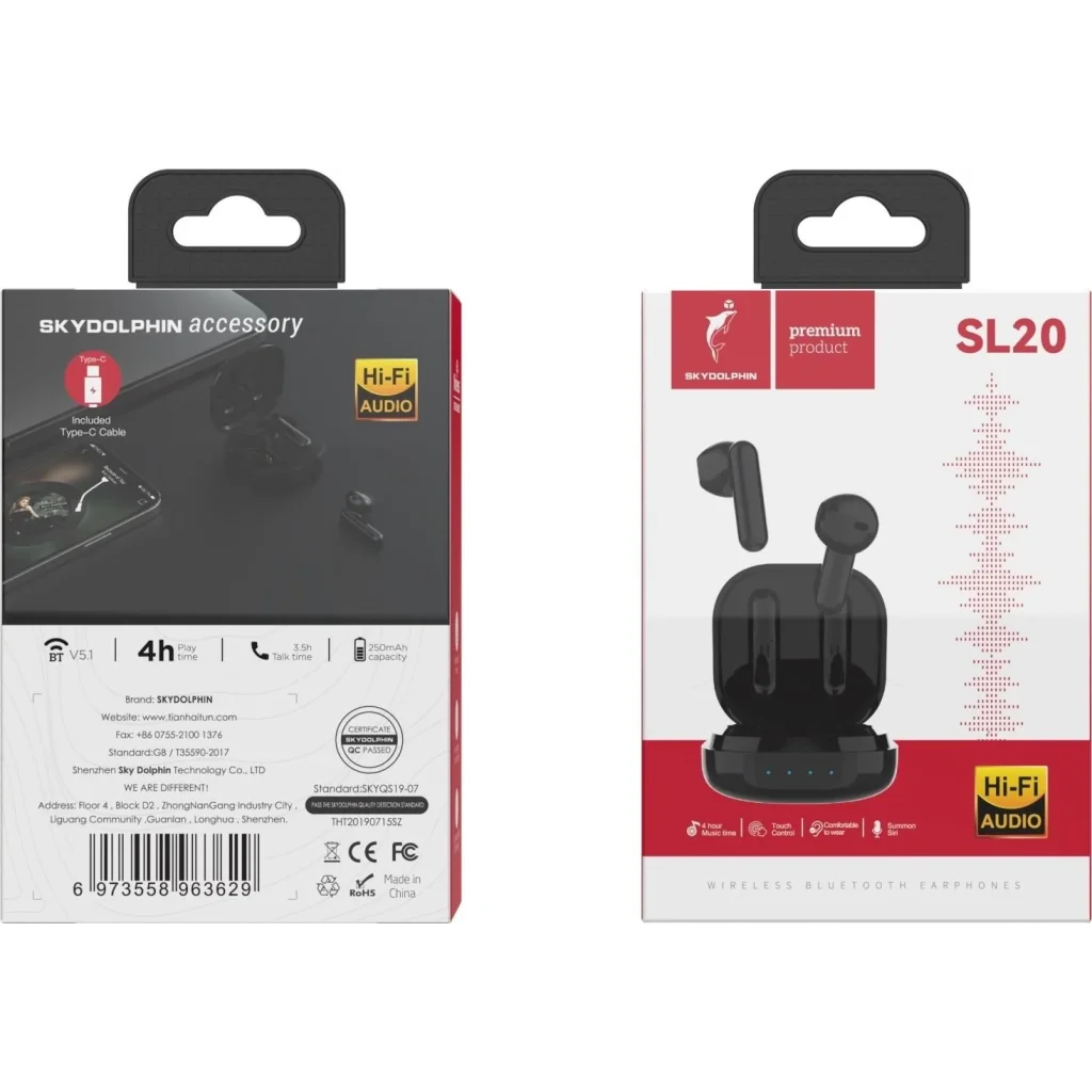 Bluetooth-гарнітура SkyDolphin TWS SL20 Black (SDBTE-000184) UA