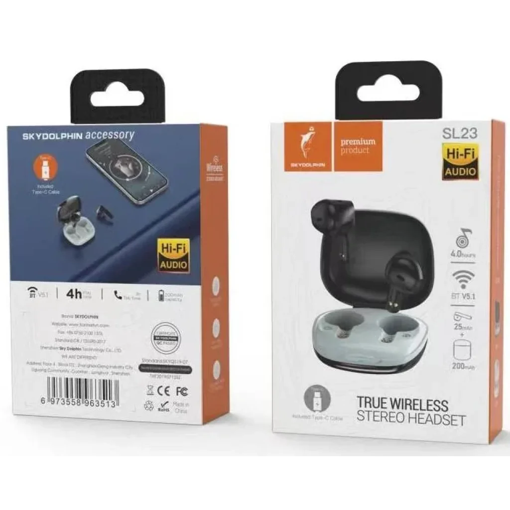 Bluetooth-гарнітура SkyDolphin TWS SL23 Black (SDBTE-000182) UA