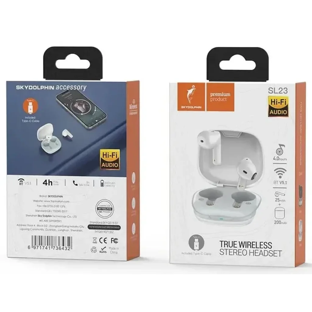 Bluetooth-гарнітура SkyDolphin TWS SL23 White (SDBTE-000181) UA