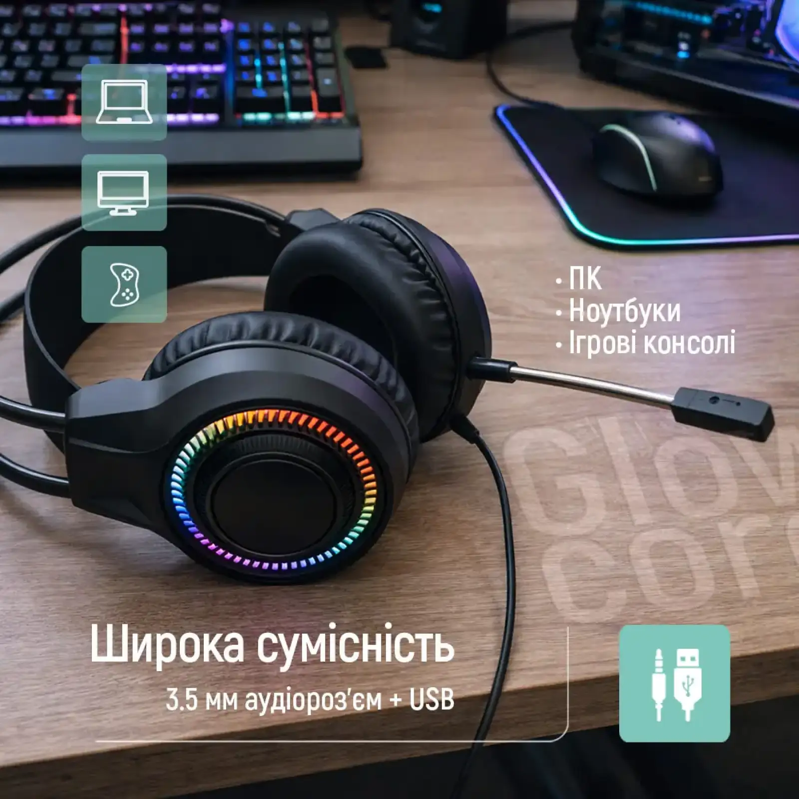 Гарнітура СolorWay GlowCore RGB Black (CW-HPG02BK) UA