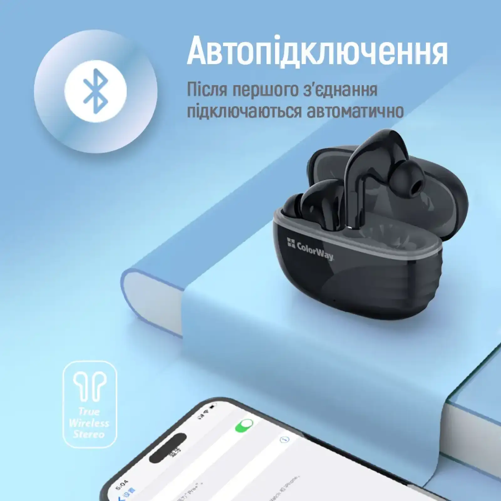 Bluetooth-гарнітура СolorWay Slim TWS-5 Earbuds Black (CW-TWS5BK) UA