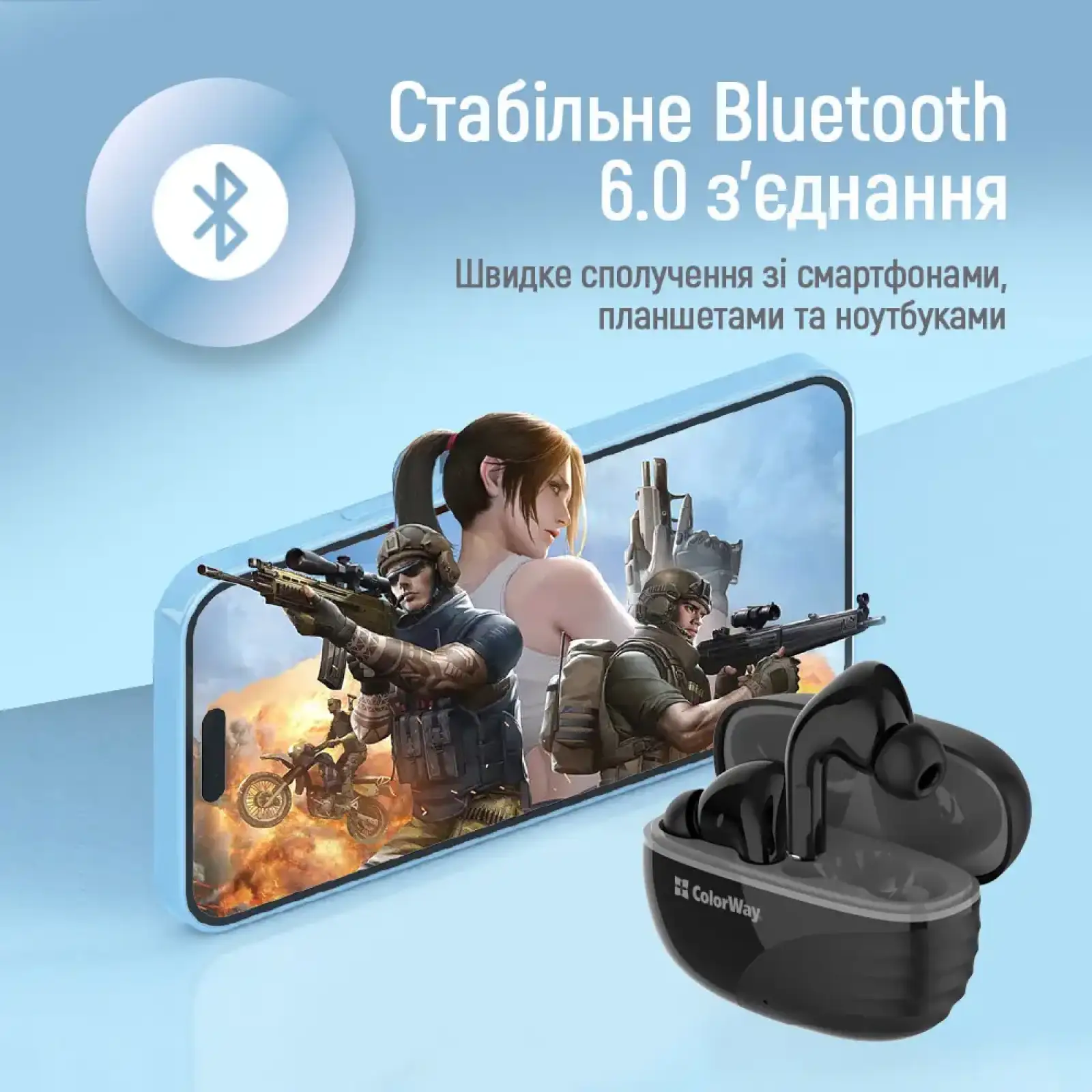 Bluetooth-гарнітура СolorWay Slim TWS-5 Earbuds Black (CW-TWS5BK) UA