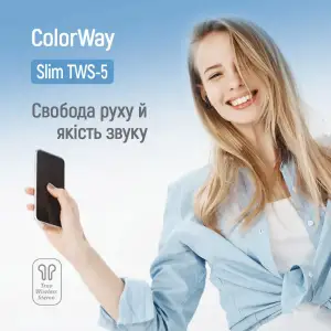 Bluetooth-гарнітура СolorWay Slim TWS-5 Earbuds Black (CW-TWS5BK) UA