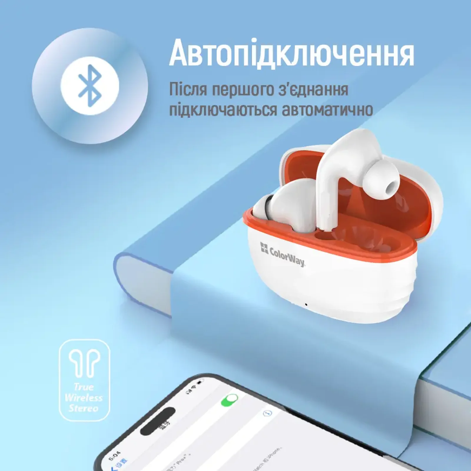 Bluetooth-гарнітура СolorWay Slim TWS-5 Earbuds White (CW-TWS5WT) UA