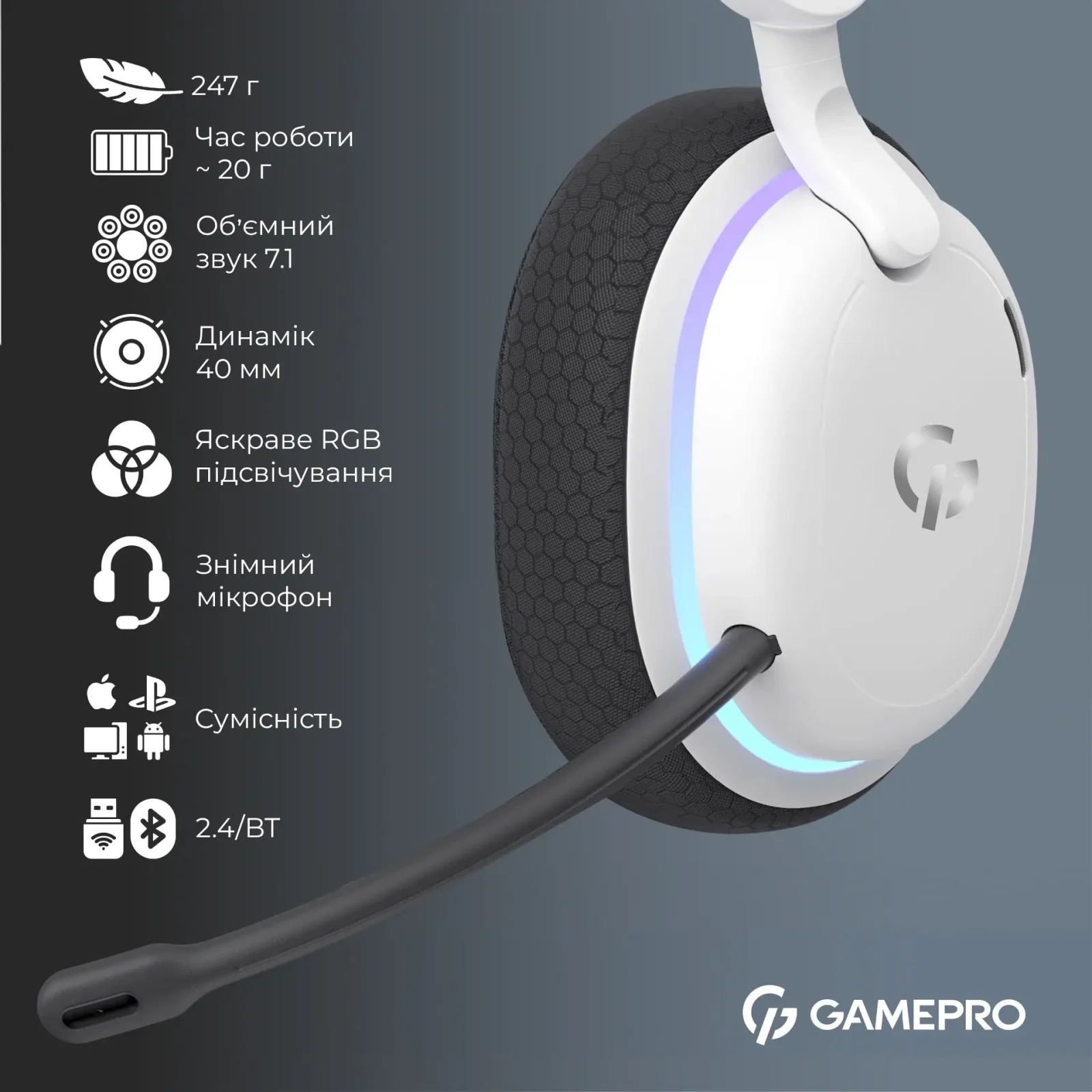 Гарнітура GamePro Asgard Bragi White (HSW250W) UA
