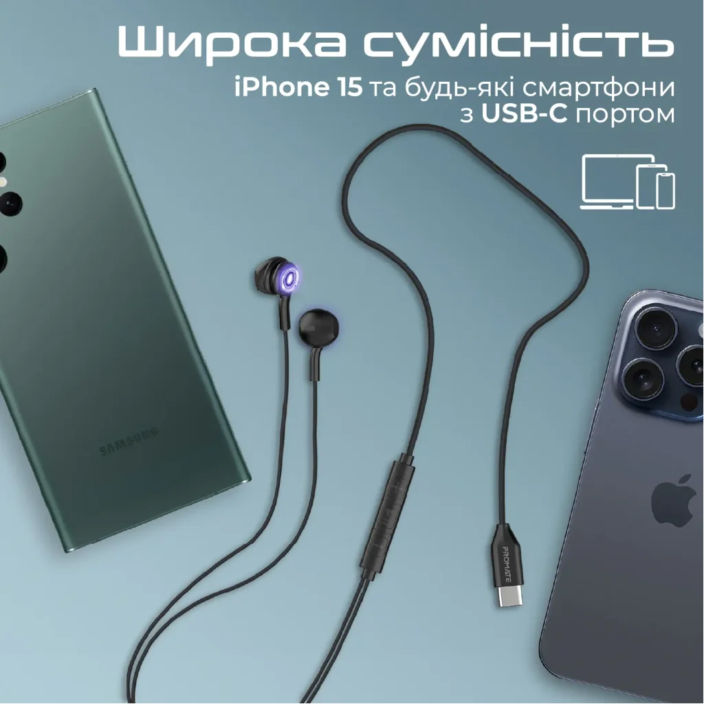 Гарнітура Promate LumiBuds-C Black UA